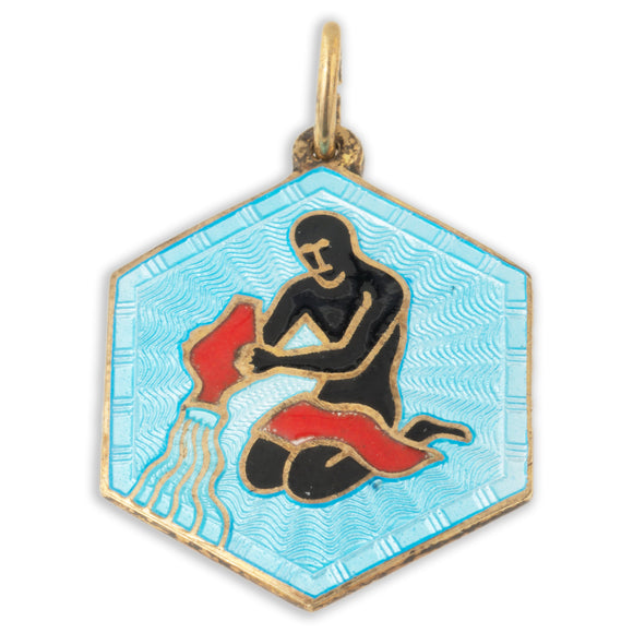 David Andersen Sterling Silver Gilt & Enamel Zodiac Pendant or Charm Aquarius