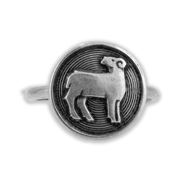 David Andersen Sterling Silver Zodiac Ring Aries Resizable